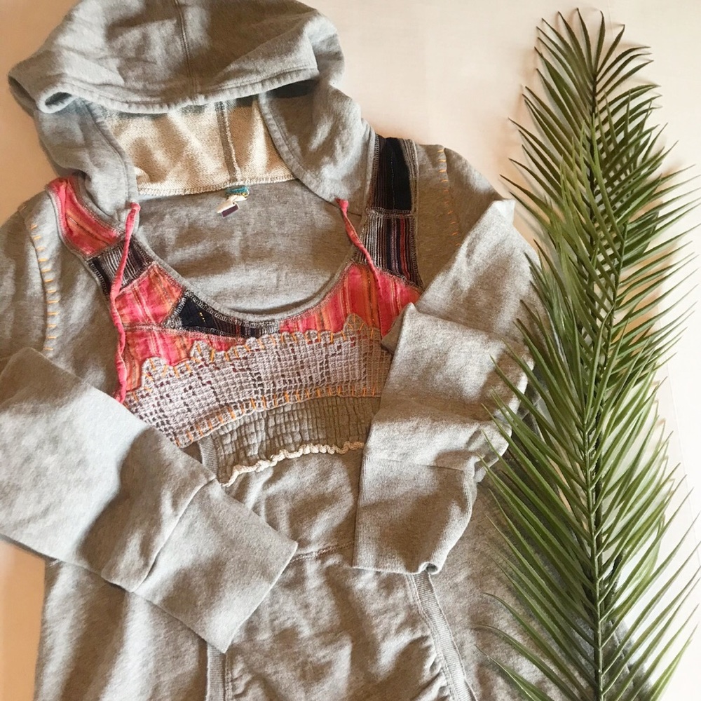 Free People Hoodie | Patch Work | Grey | L